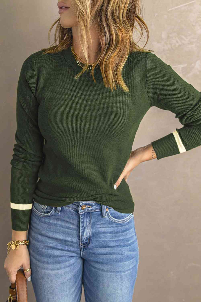 Priscilla Round Neck Contrast Long Sleeve Knit Top