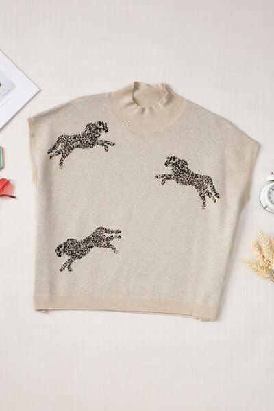 Baylor Animal Graphic Mock Neck Cap Sleeve Sweater