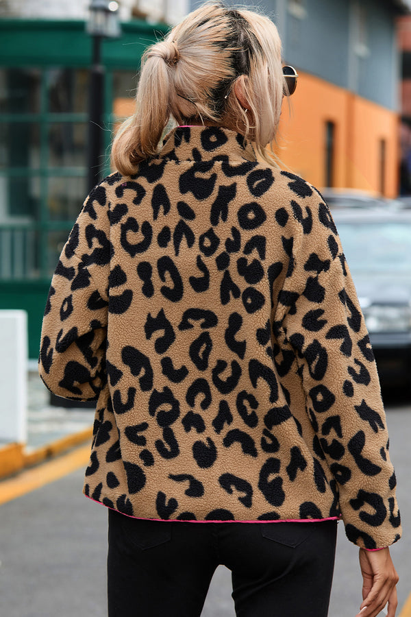 Paris Leopard Zip-Up Dropped Shoulder Jacket