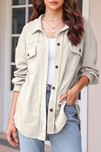 Ottie Button Up Pocketed Dropped Shoulder Jacket