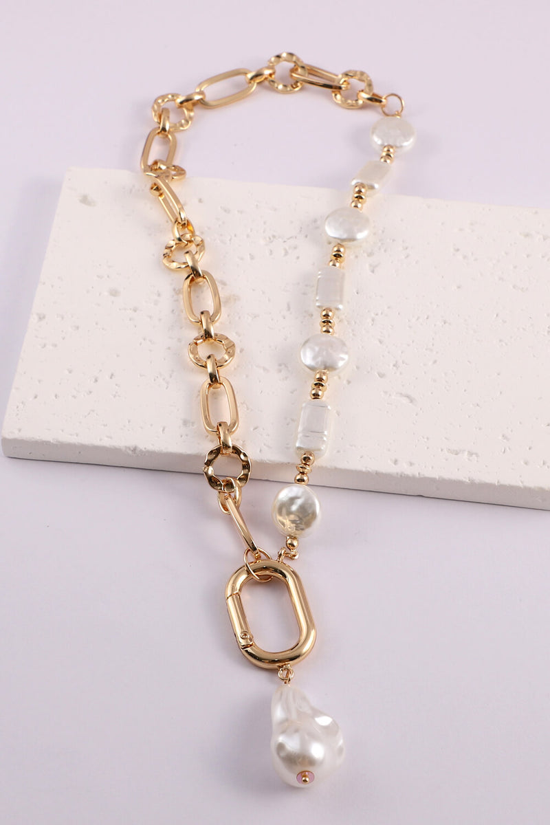 Jaeda Freshwater Pearl Pendant Chunky Chain Necklace