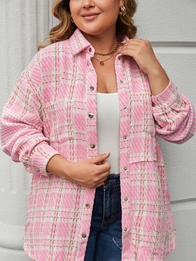 Isabella Plus Size Plaid Pocketed Snap Down Jacket