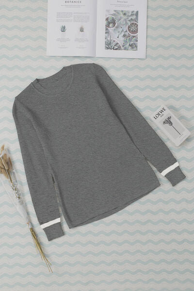 Priscilla Round Neck Contrast Long Sleeve Knit Top