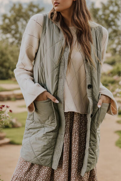 Madi Button Up Pocketed Vest Coat
