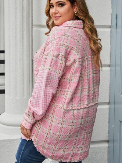 Isabella Plus Size Plaid Pocketed Snap Down Jacket