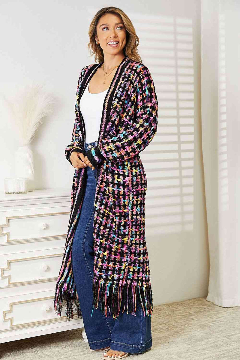 Priyanka Double Take Full Size Multicolored Open Front Fringe Hem Cardigan