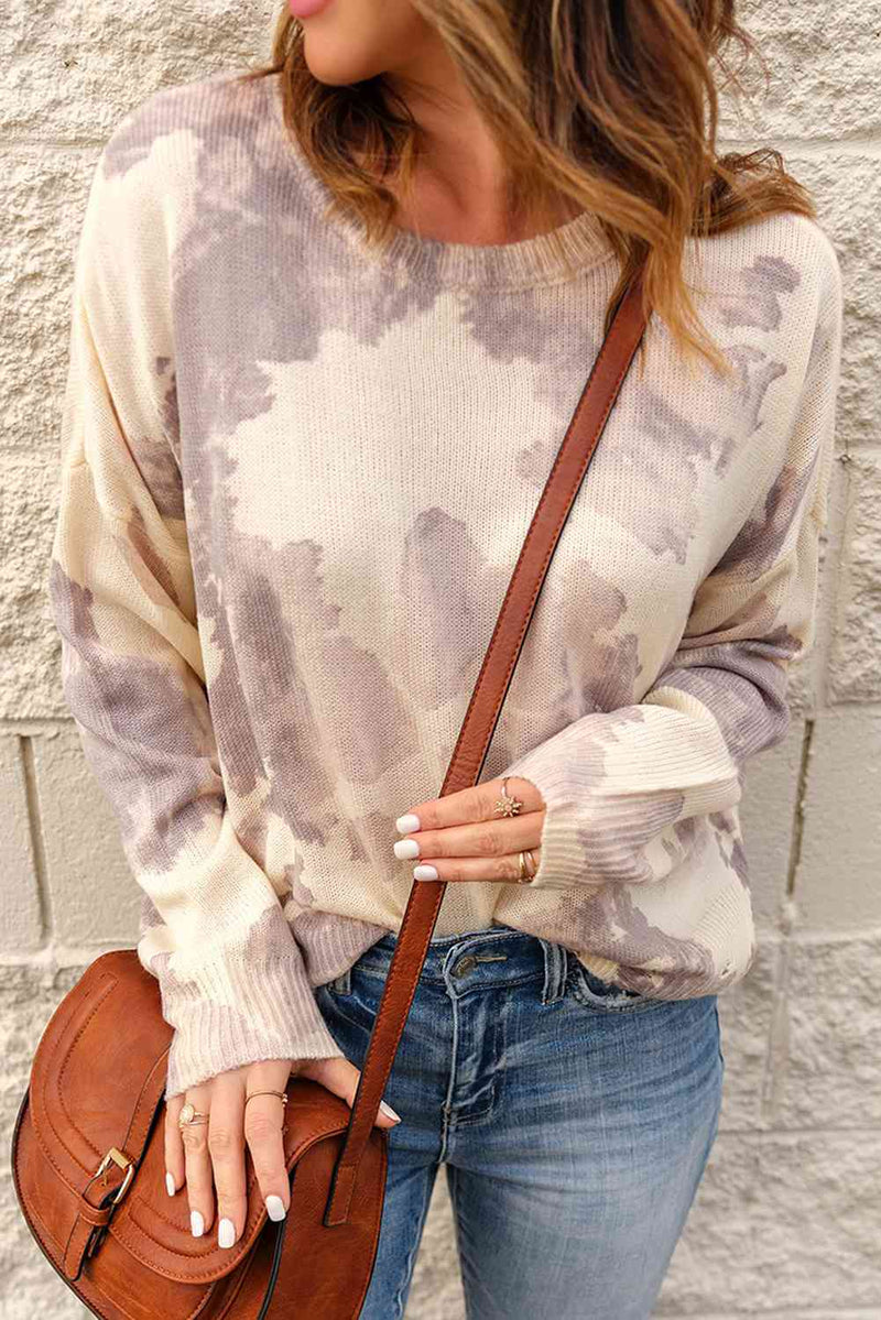 Sheila Tie-Dye Distressed Round Neck Sweater