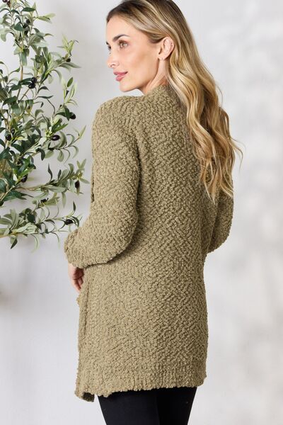 Tia Falling For You Full Size Open Front Popcorn Cardigan