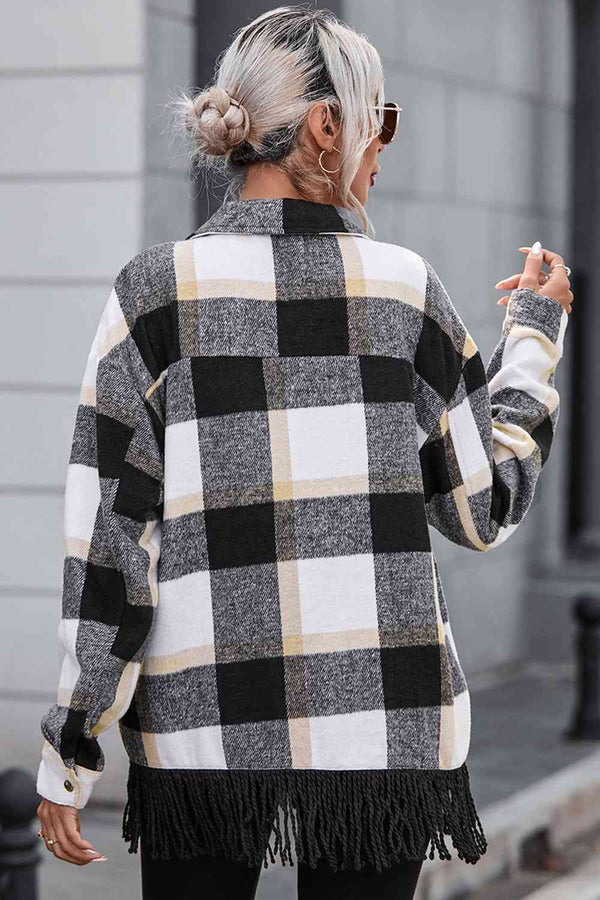 Blakely Plaid Collared Neck Snap Front Jacket
