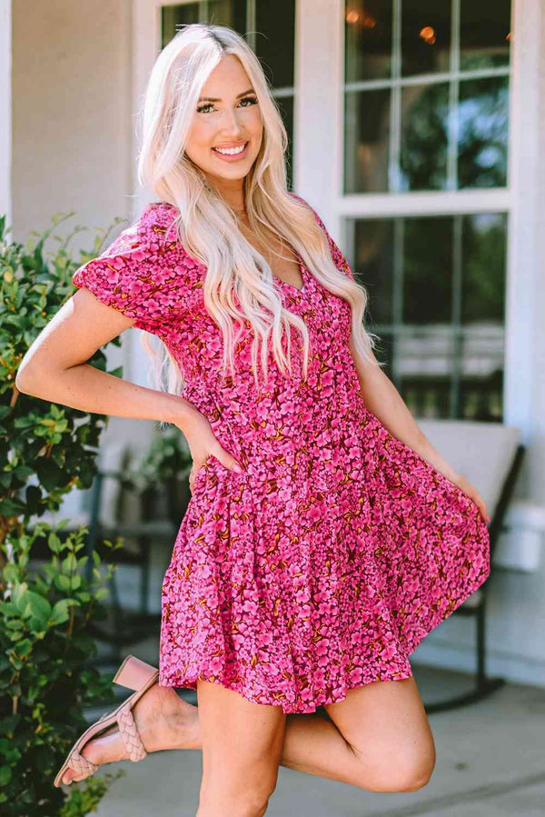 Laurel Floral V-Neck Short Sleeve Mini Dress
