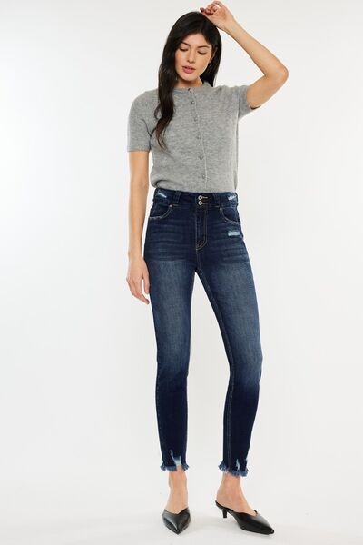 Victoria Full Size Cat's Whiskers Raw Hem High Waist Jeans