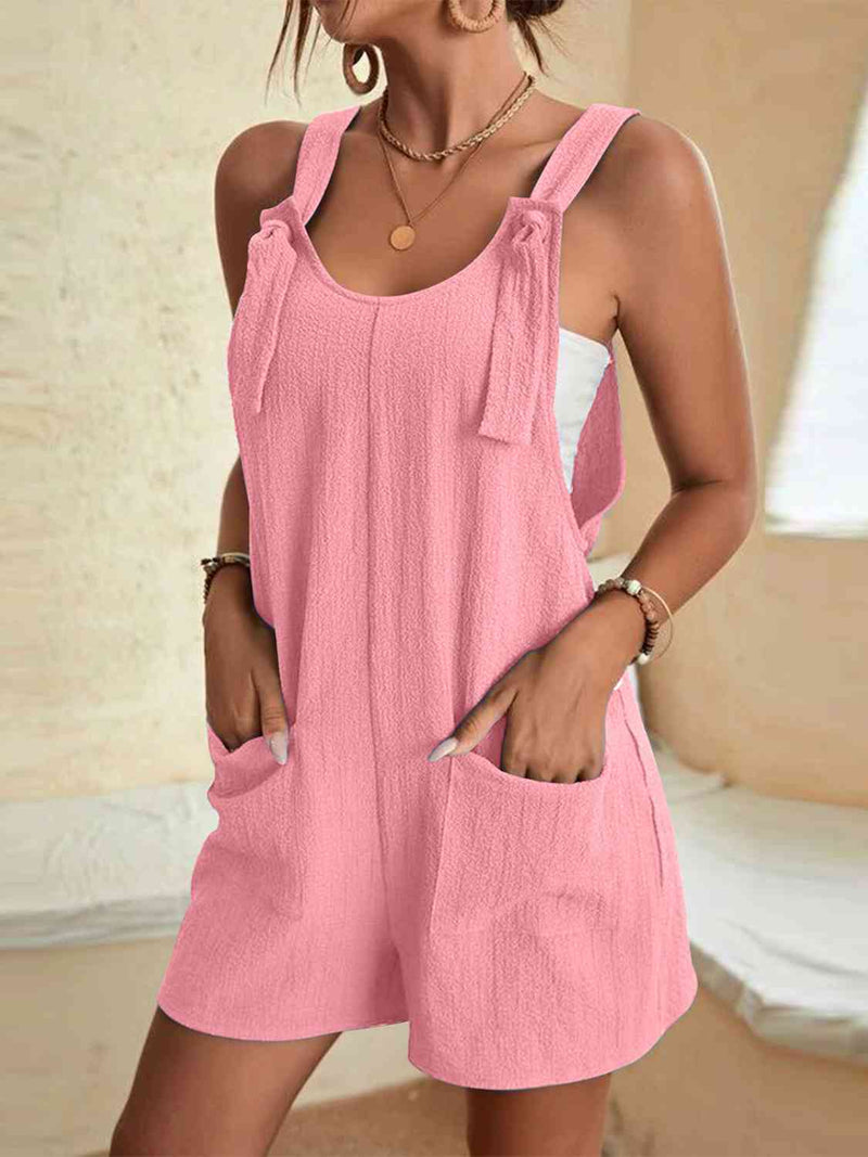 Trey Full Size Scoop Neck Romper with Pockets