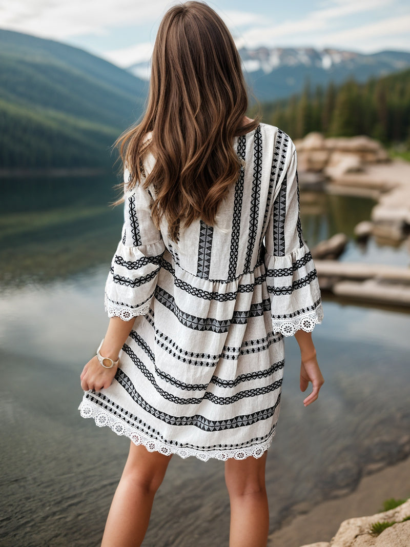 Chase Lace Detail Printed Three-Quarter Sleeve Dress