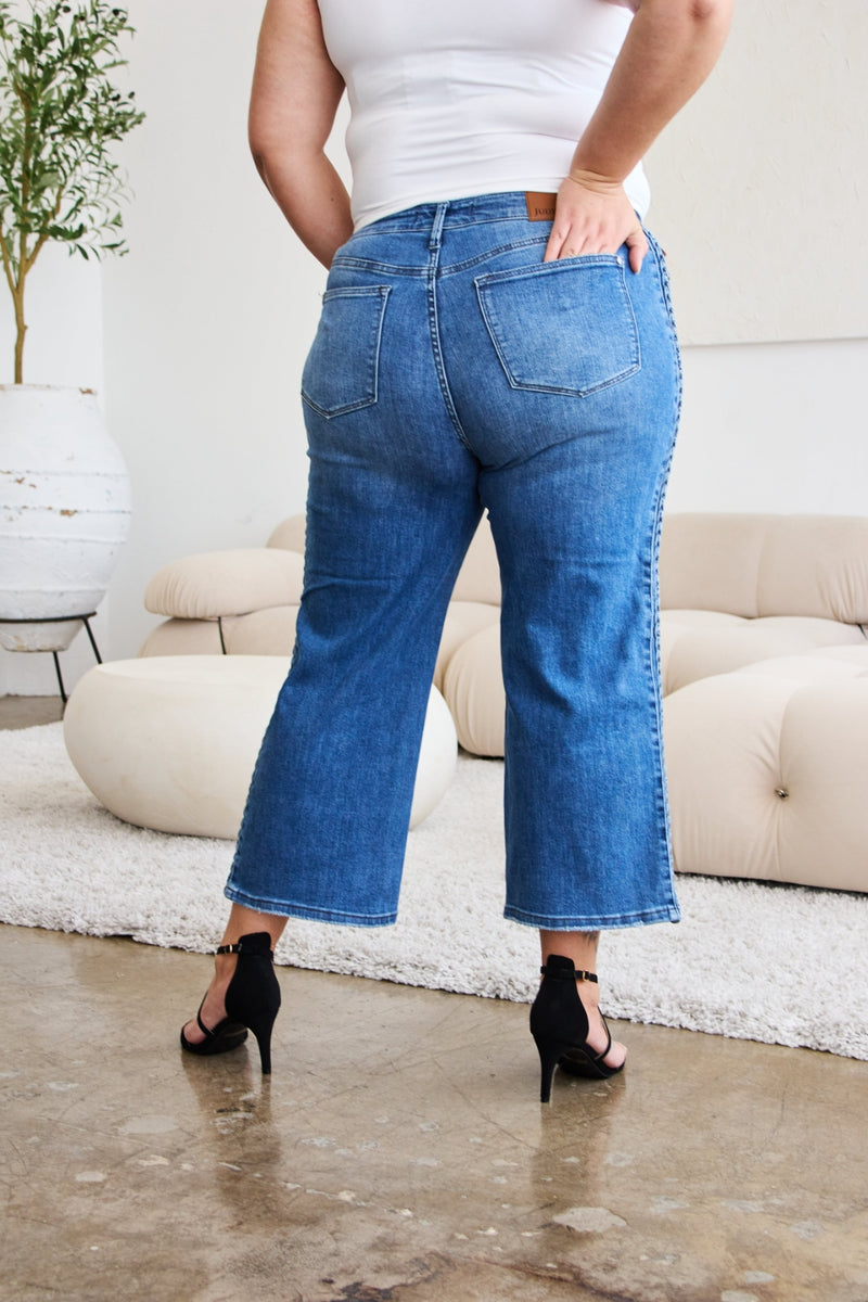 Clover Judy Blue Full Size Braid Side Detail Wide Leg Jeans