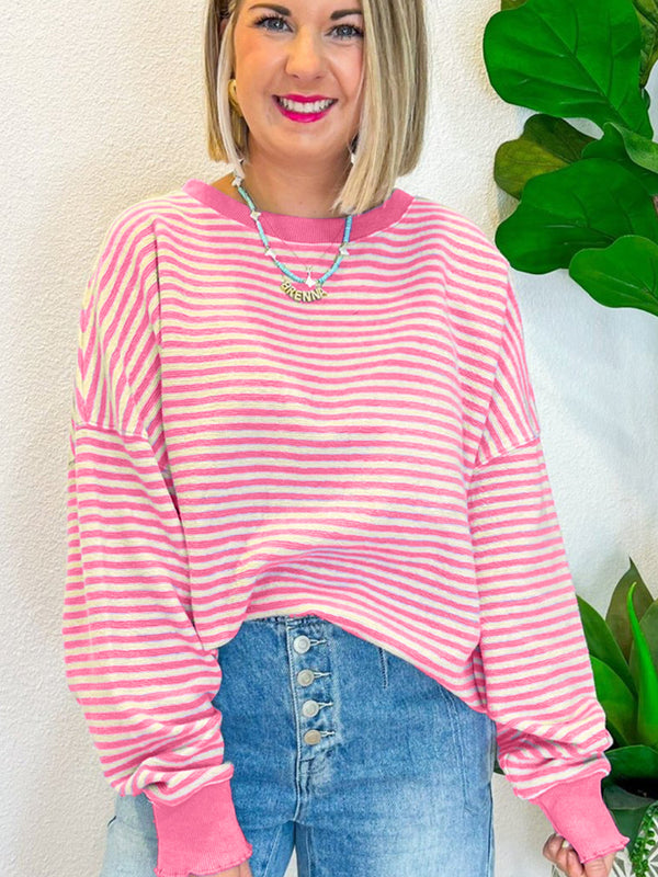 Ronnie Striped Round Neck Long Sleeve Sweatshirt