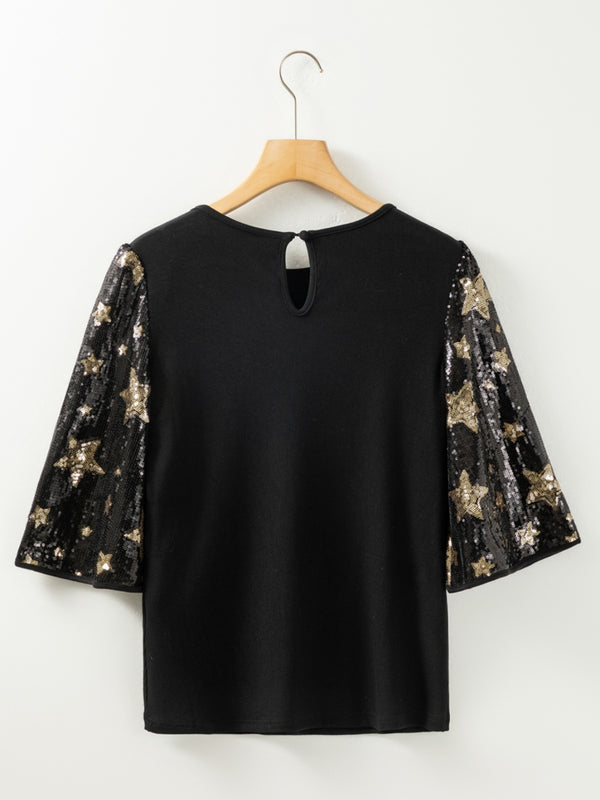 Starla Sequin Round Neck Half Sleeve Blouse