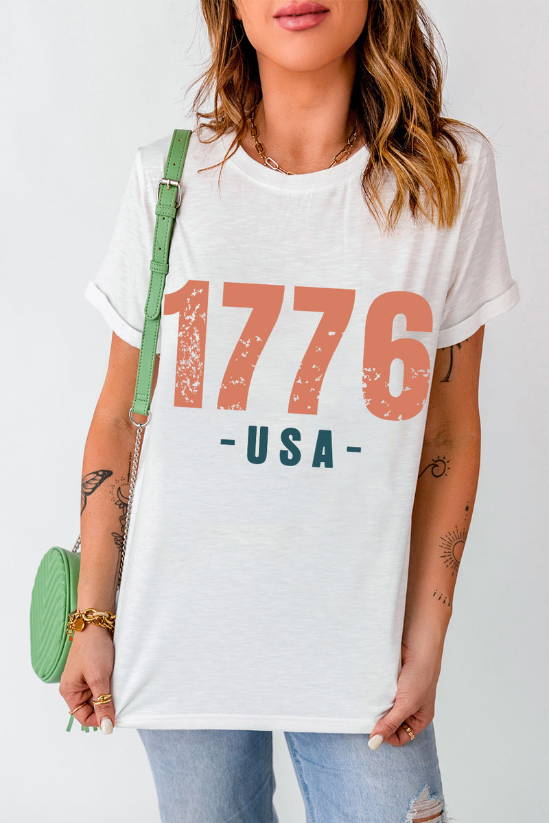 1776 Graphic Round Neck Short Sleeve T-Shirt