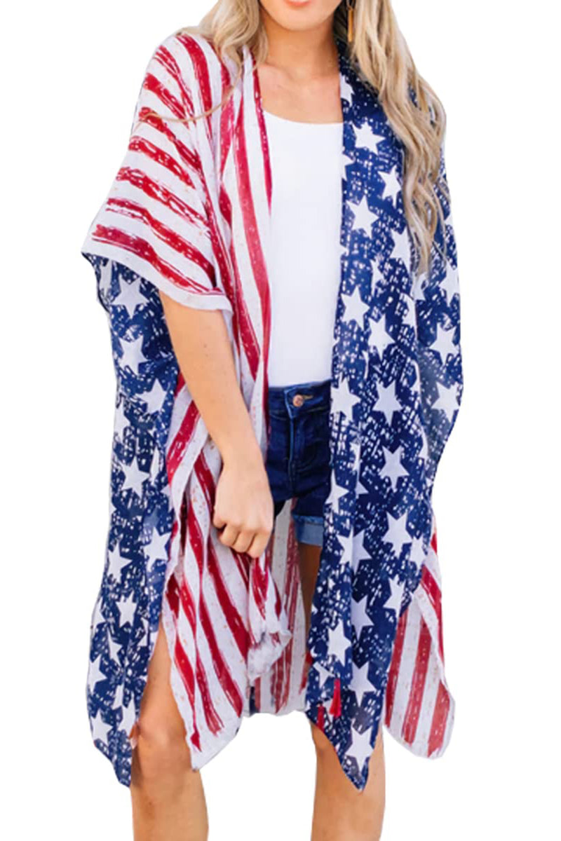 Fiora Full Size Star & Stripes Open Front Cover Up