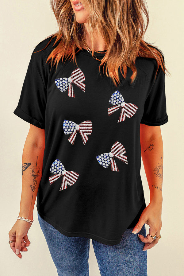 Jojo US Flag Round Neck Short Sleeve T-Shirt