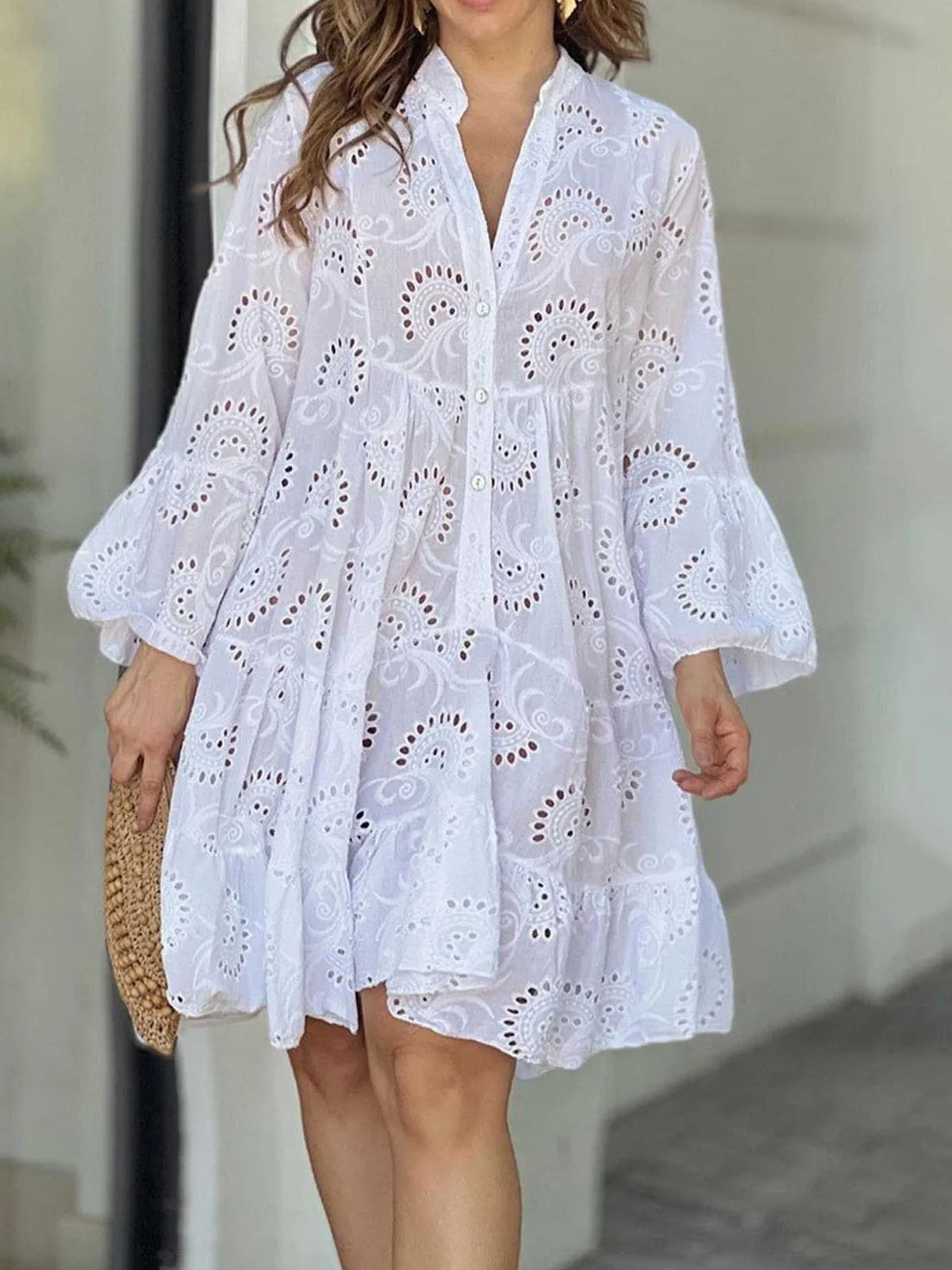 Pool House Blues Full Size Eyelet Ruffled Hem Tiered Dress Plus Size  Royal  + Reese