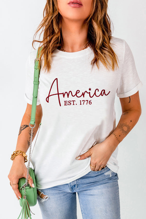 America Letter Graphic Round Neck Short Sleeve T-Shirt