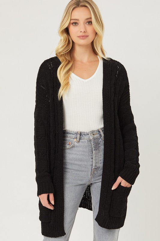 Halley Chenille Cable Knit Oversized Open Front Cardigan