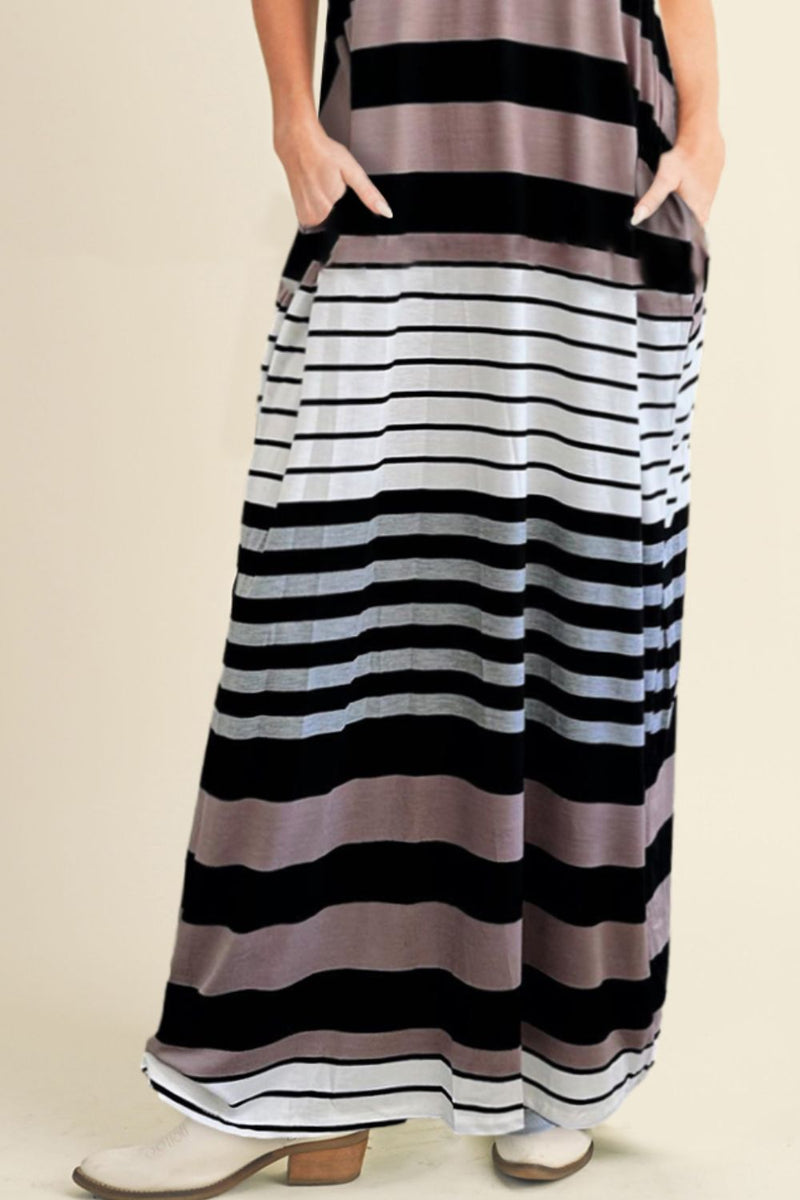 Victor Pocketed Striped V-Neck Sleeveless Cami Dress
