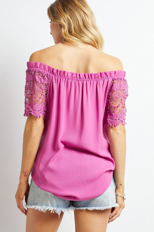 Frannie Crochet Lace Sleeveless Accent Off Shoulder Top