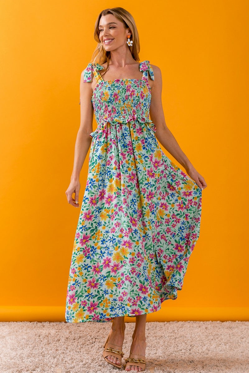 Lorraine Floral Ruffle Trim Smocked Cami Dress