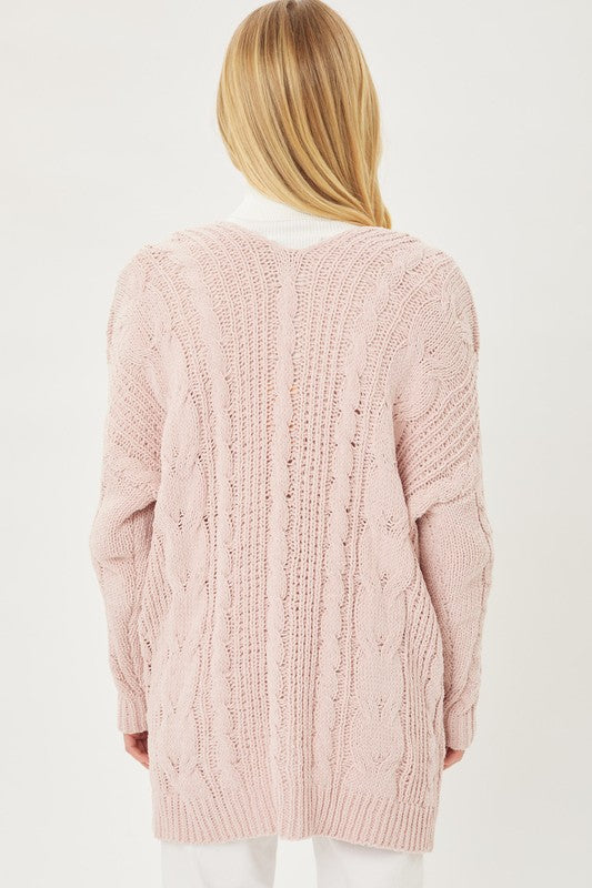 Halley Chenille Cable Knit Oversized Open Front Cardigan