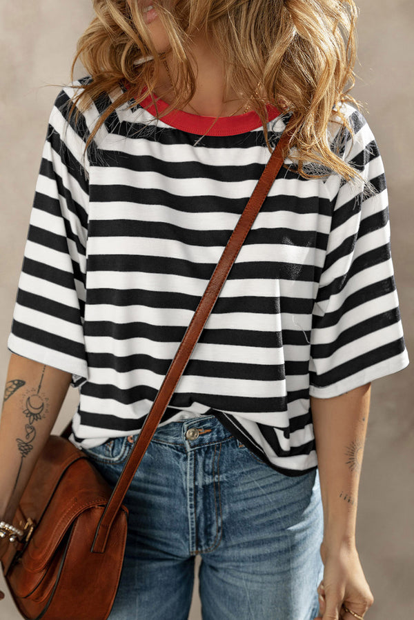 Ellis Striped Round Neck Raglan Sleeve T-Shirt