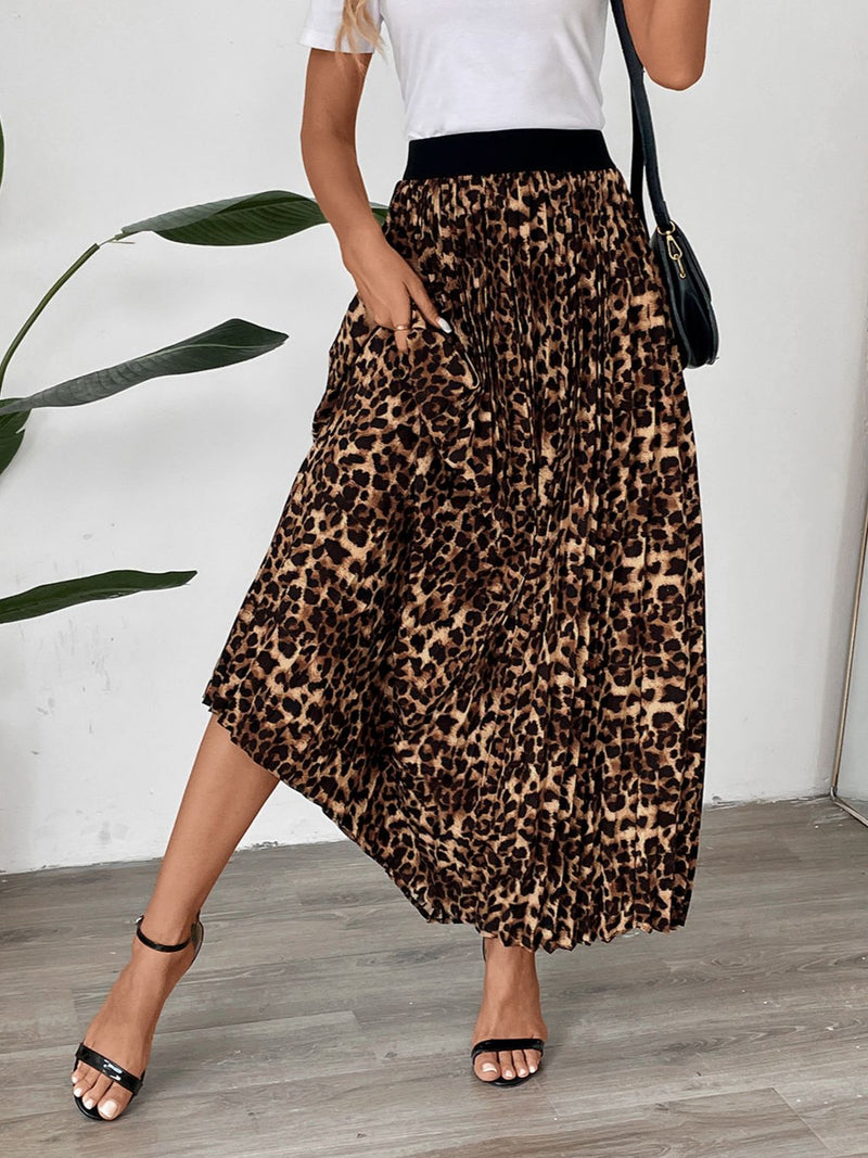 "OH. MY. GOD!" Perfee Pleated Leopard Maxi Skirt