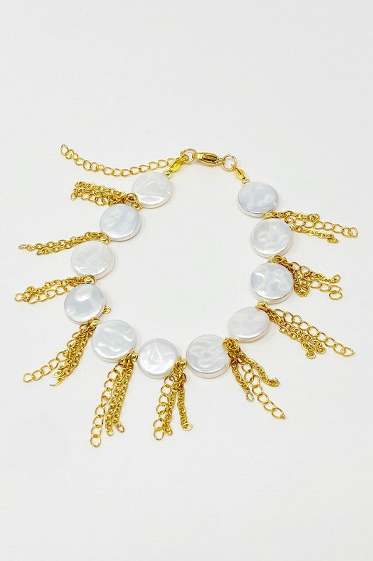 Chain Fringe Shell Pearl Bracelet