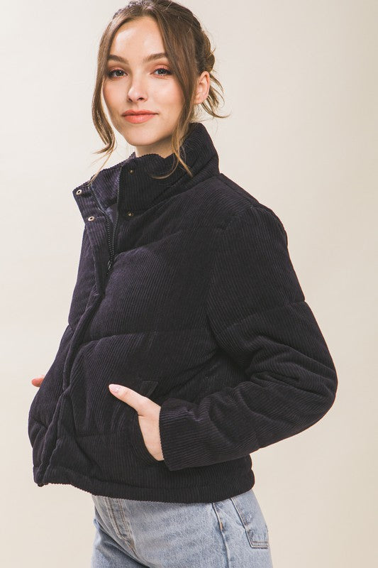 Ashley Corduroy Puffer Jacket with Toggle Detail