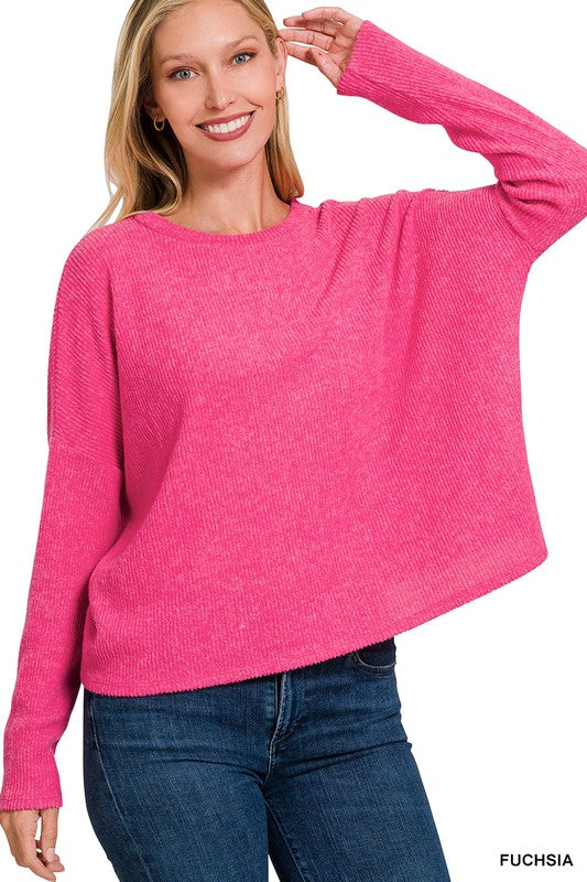 Azalea Ribbed Dolman Long Sleeve Sweater