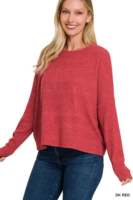 Azalea Ribbed Dolman Long Sleeve Sweater