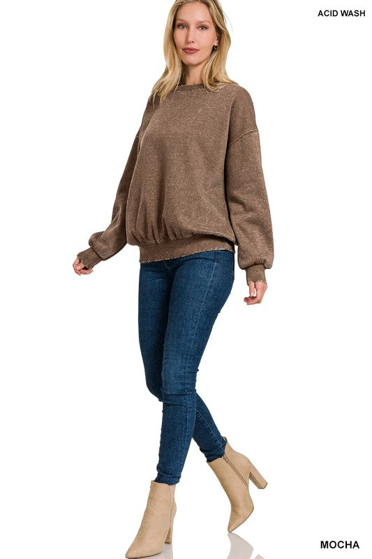 Kennie Acid Wash Fleece Oversized Pullover