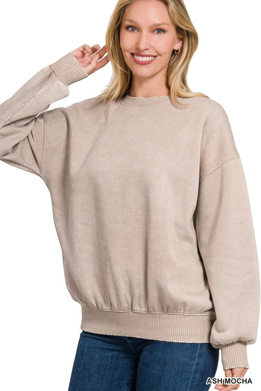 Kennie Acid Wash Fleece Oversized Pullover