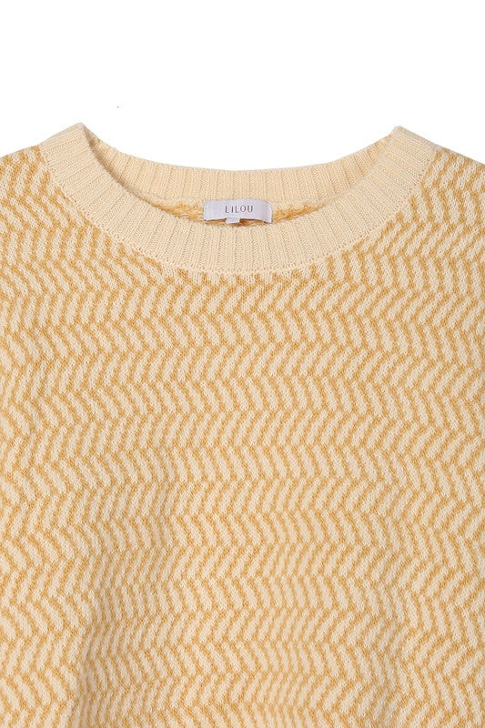 Melodi Herringbone pattern crew neck sweater
