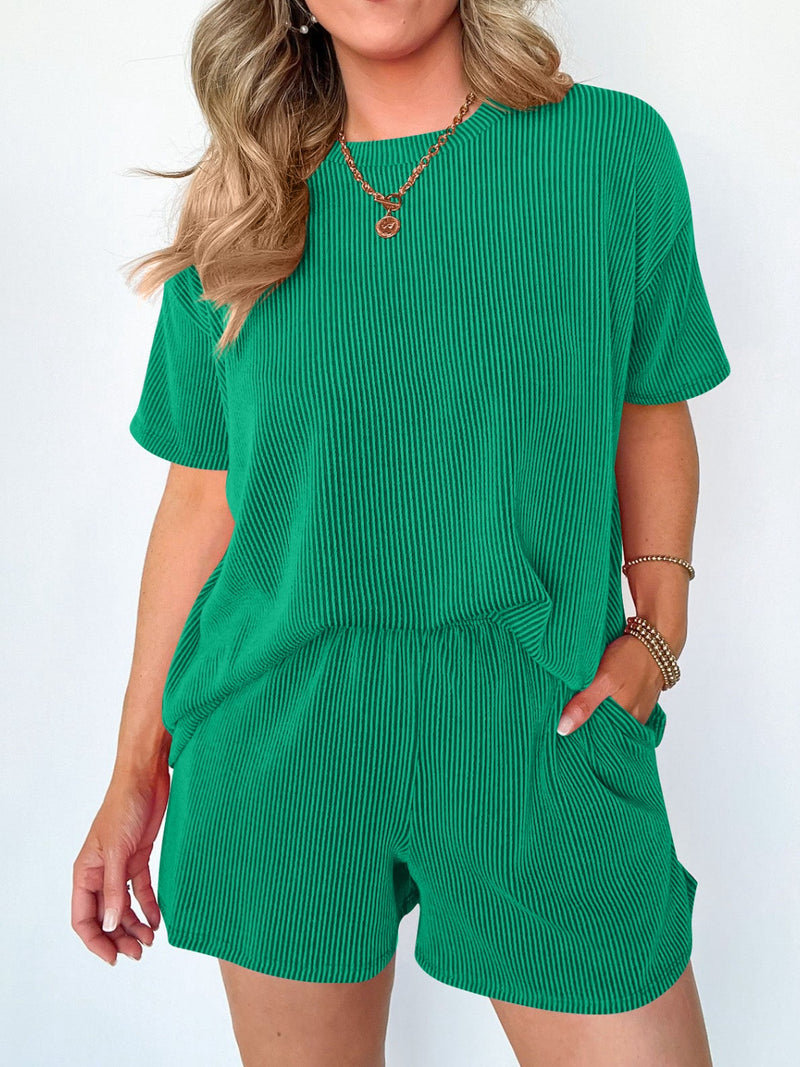 Alisson Textured Round Neck Short Sleeve Top and Shorts Set
