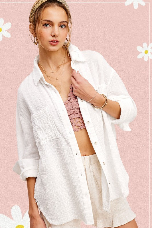 Reese Soft Washed Crinkled Gauze Button Down Shirt