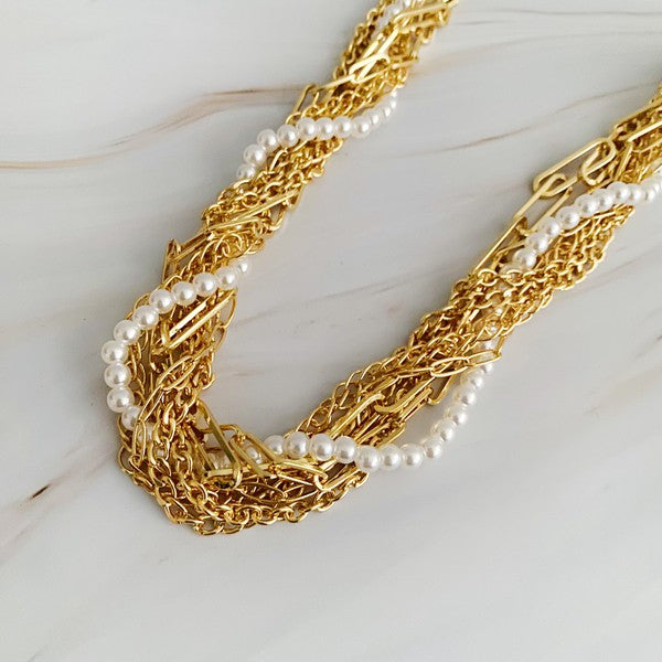 Multi Chain Pearl Necklace
