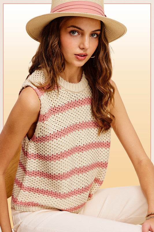 Sloane Chunky Stripe Sleeveless Sweater Top