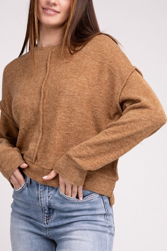 Gillian Brushed Melange Hacci Hi-Low Hem Sweater