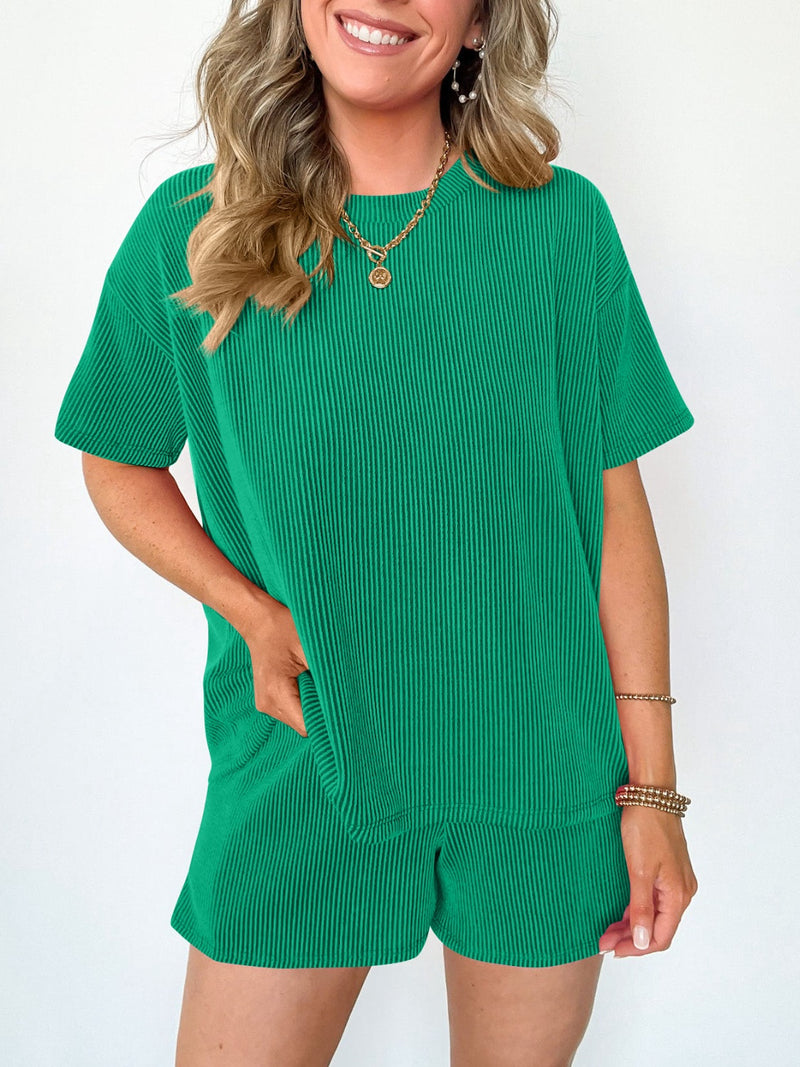 Alisson Textured Round Neck Short Sleeve Top and Shorts Set