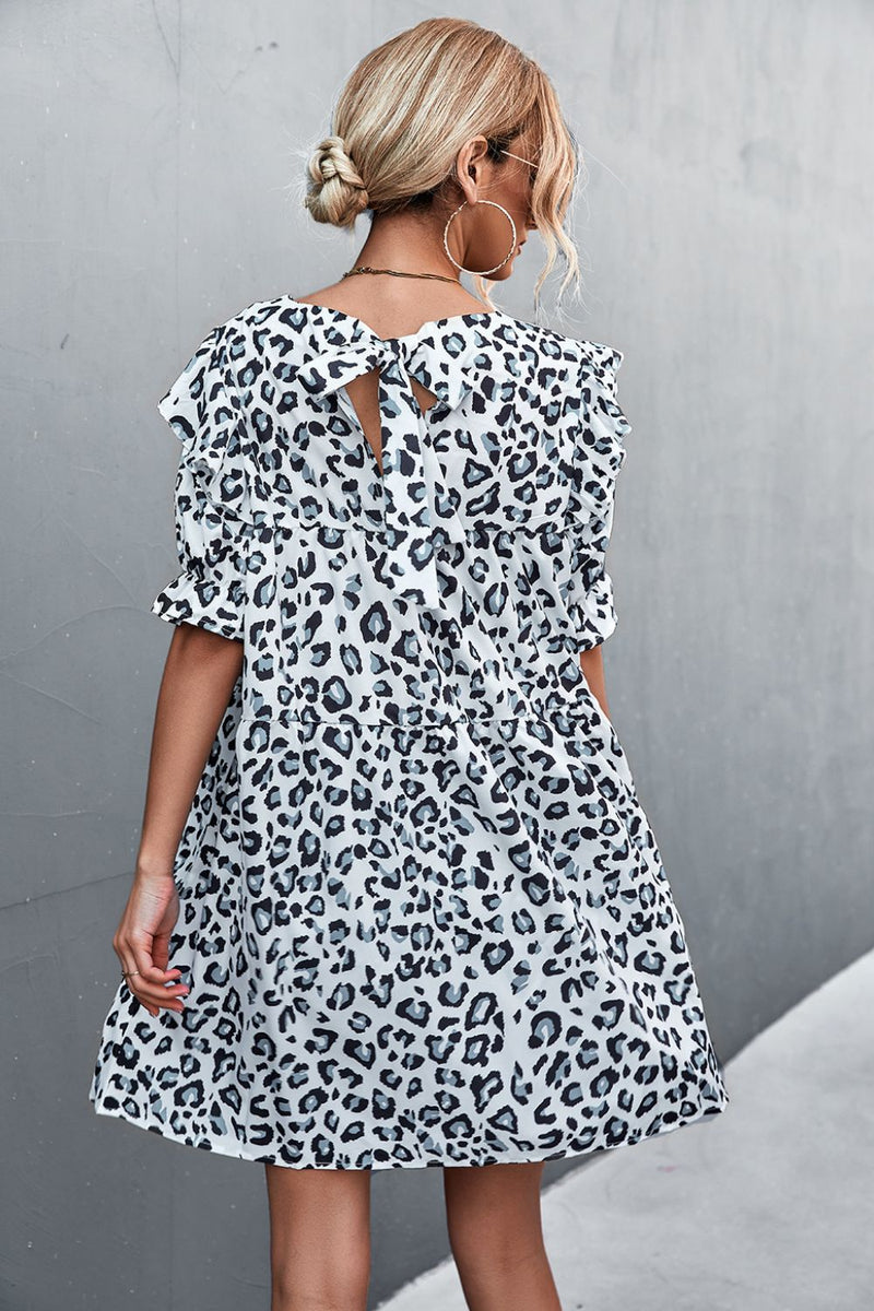 Vienna Ruffled Leopard Half Sleeve Dress