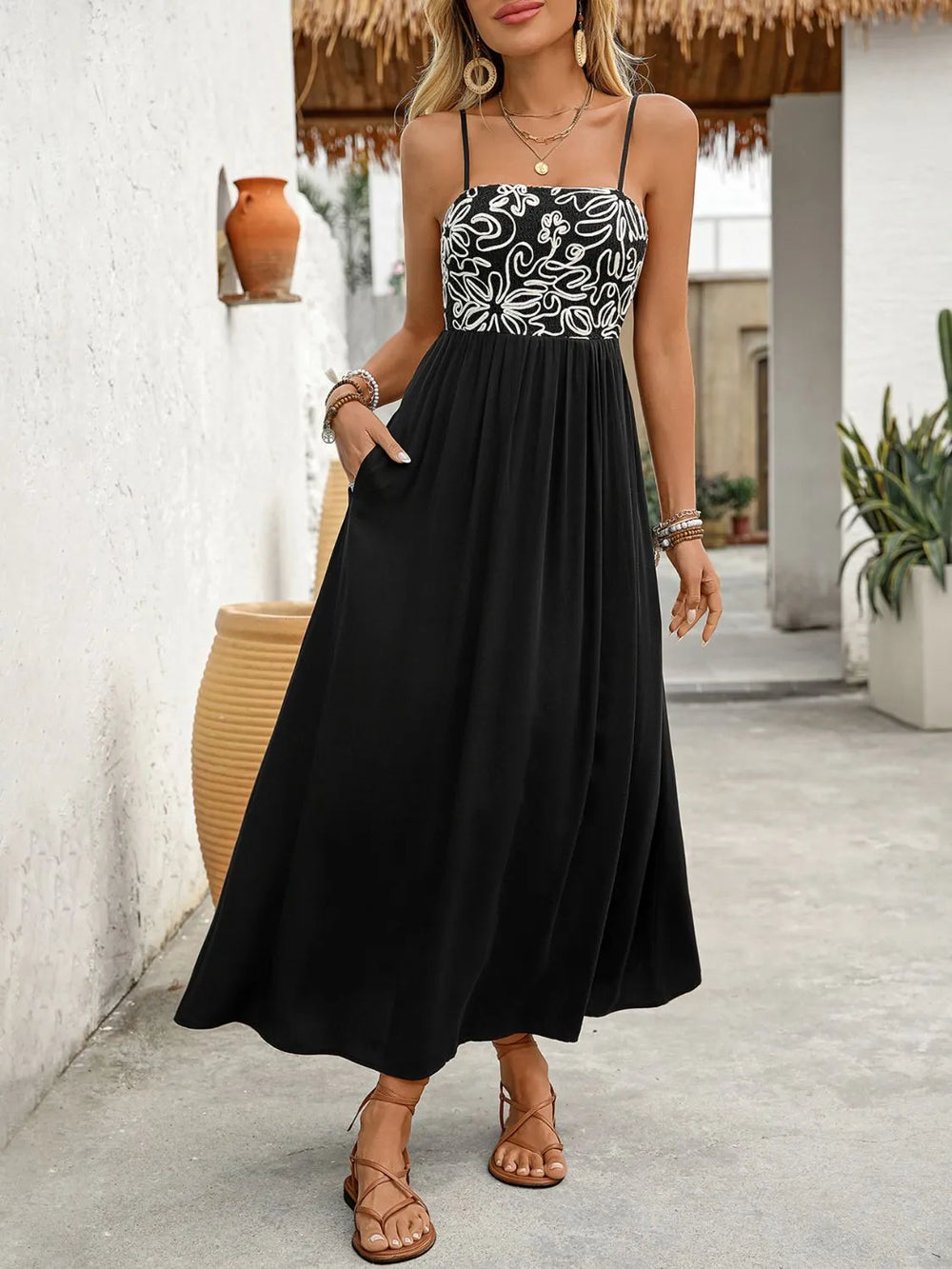 Tracy Smocked Midi Cami Dress with Pockets Tracy Smocked Midi Cami Dress with Pockets