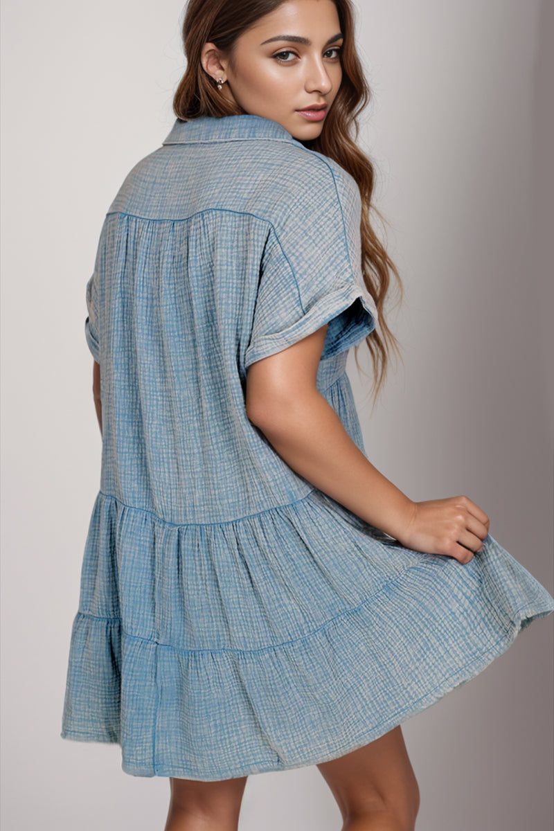 Soleil Tiered Notched Short Sleeve Dres