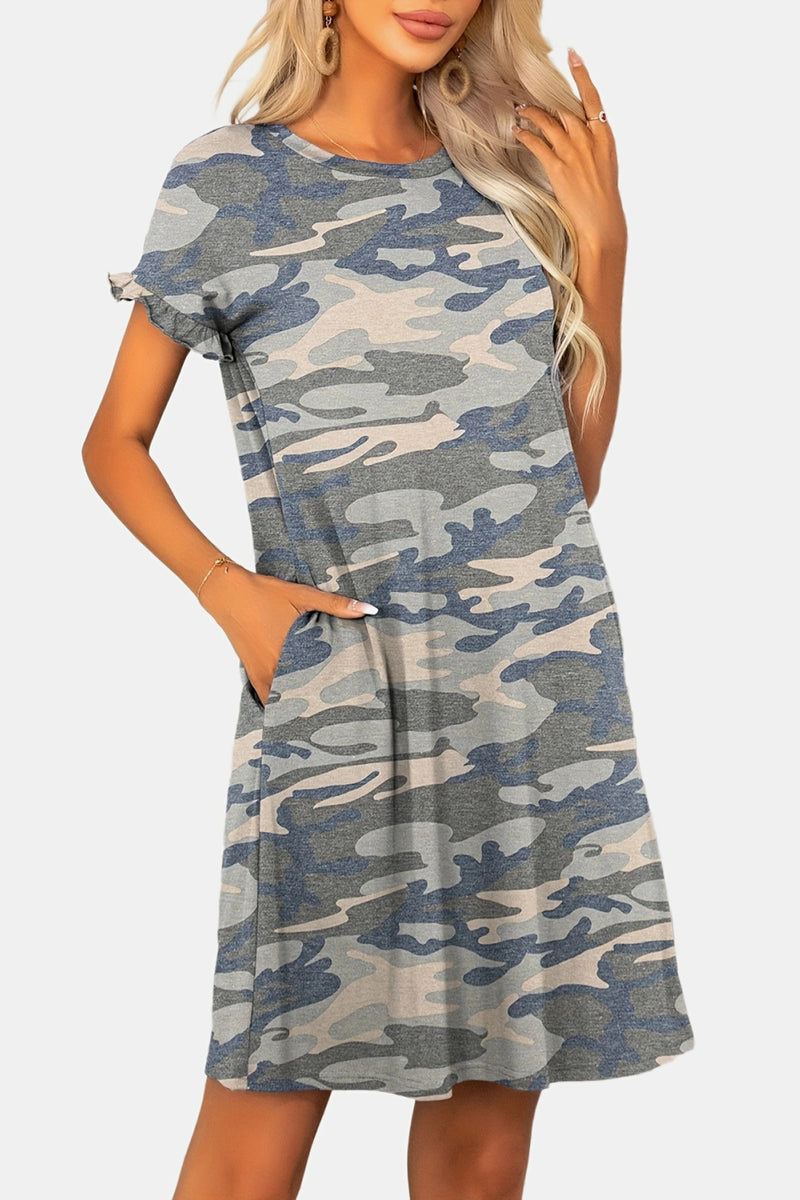 Frannie Flounce Sleeve Round Neck Dress with Pockets - Deal of the day!