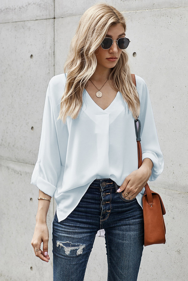 Deal of the Day Kelsey V-Neck Roll-Tab Sleeve Blouse